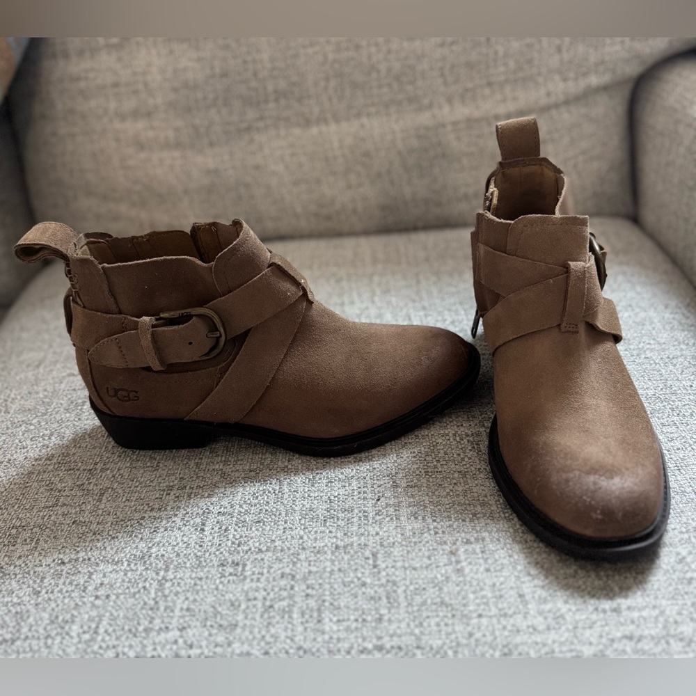 UGG Tan Ankle Boots with Strap Detail